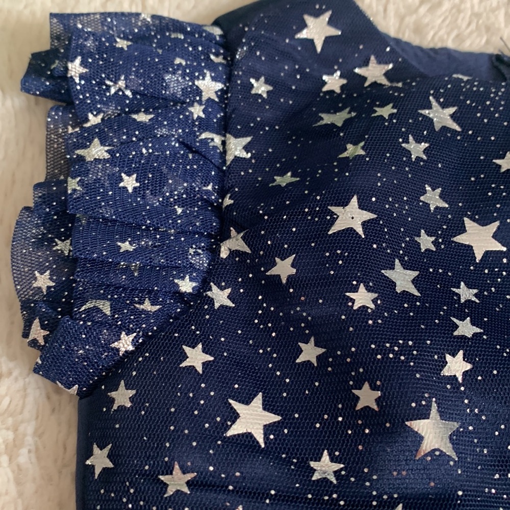 NWT Popatu Navy Blue Silver Stars Dress 12M Tulle Overlay - Picture 4 of 12